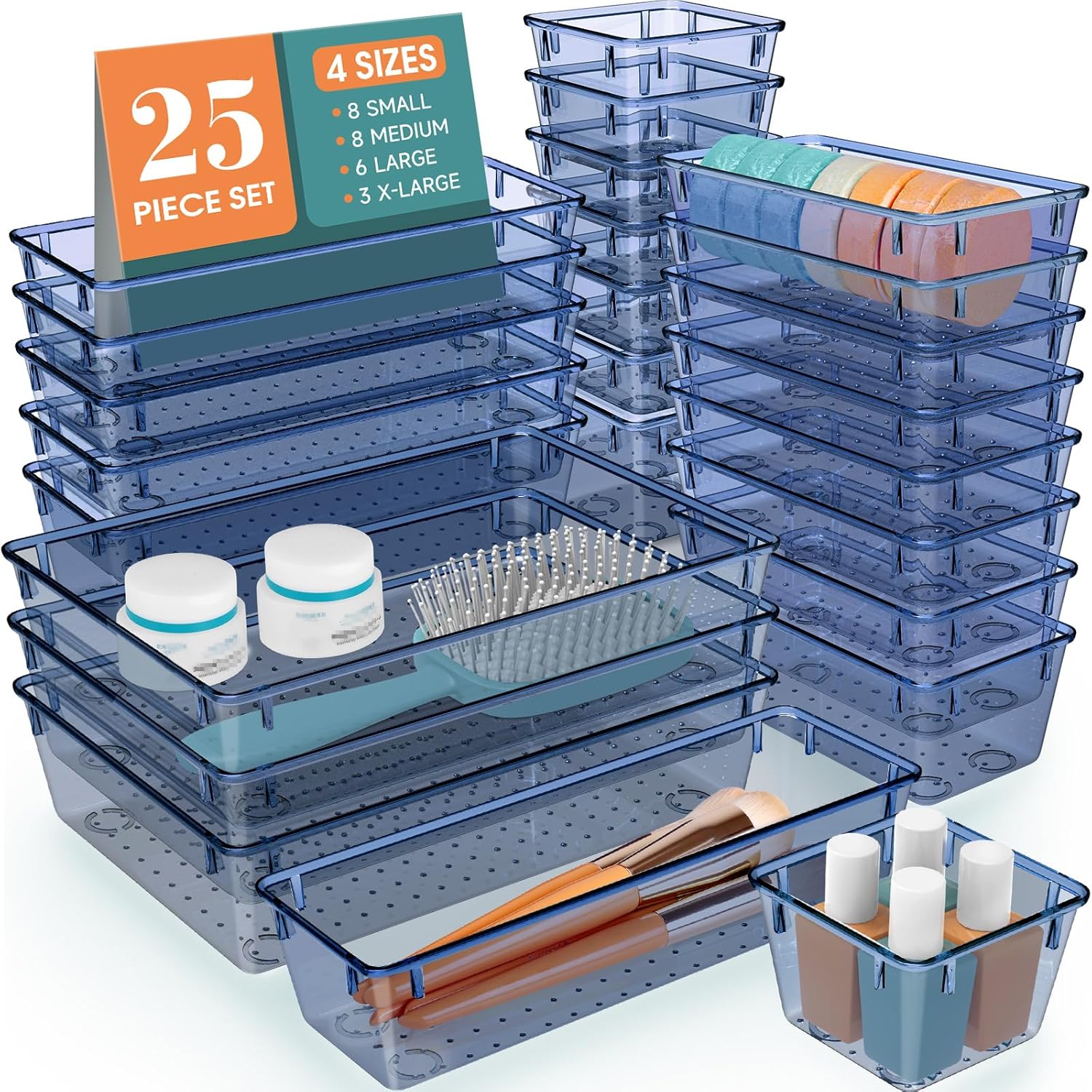 WOWBOX 25 PCS Clear Plastic Drawer Organizer Set
