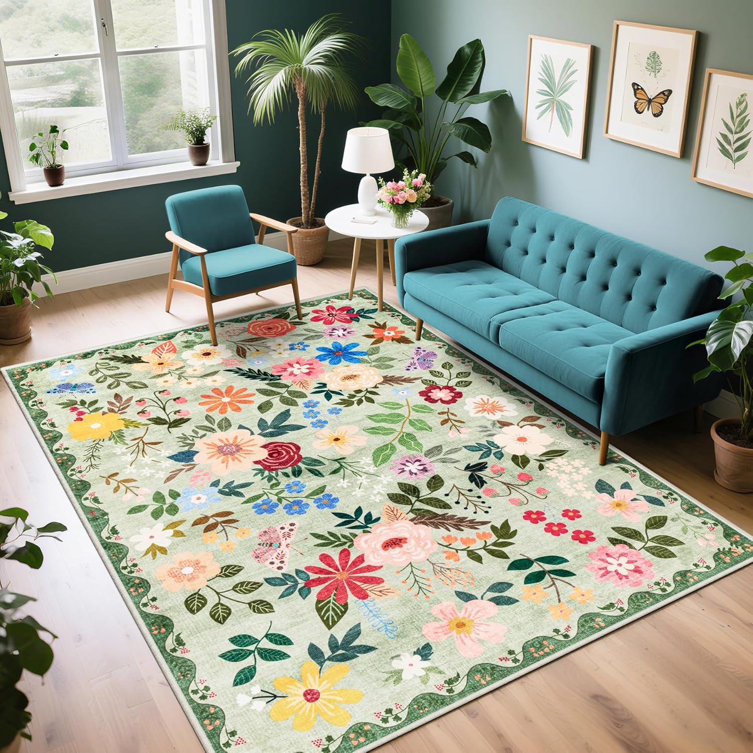 8x10 Area Rugs for Living Room: Floral Washable Rug Vintage