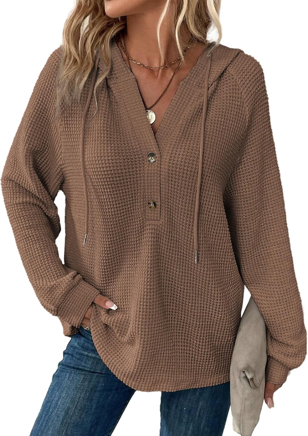 Dokotoo Hoodies for Women Waffle Knit Long Sweatshir