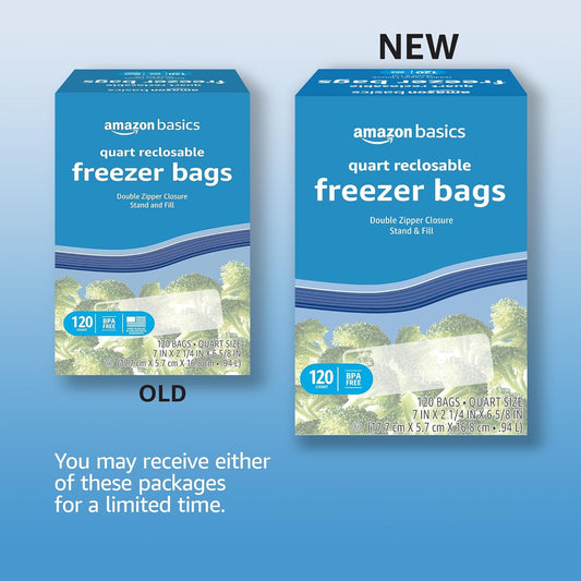 Amazon Basics Reclosable Freezer Quart Bags