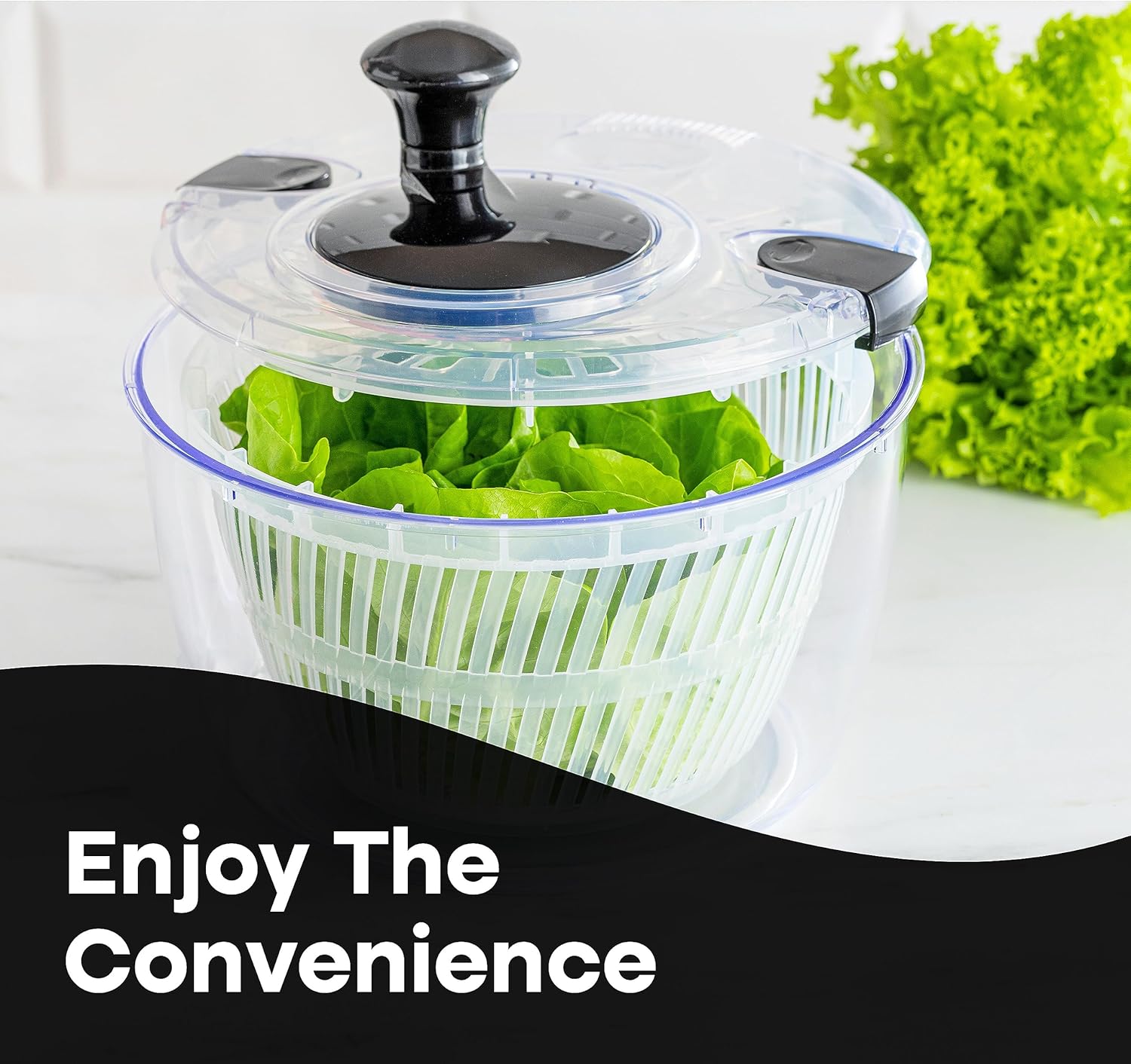 Joined Large Salad Spinner with Drain, Bowl, and Colander