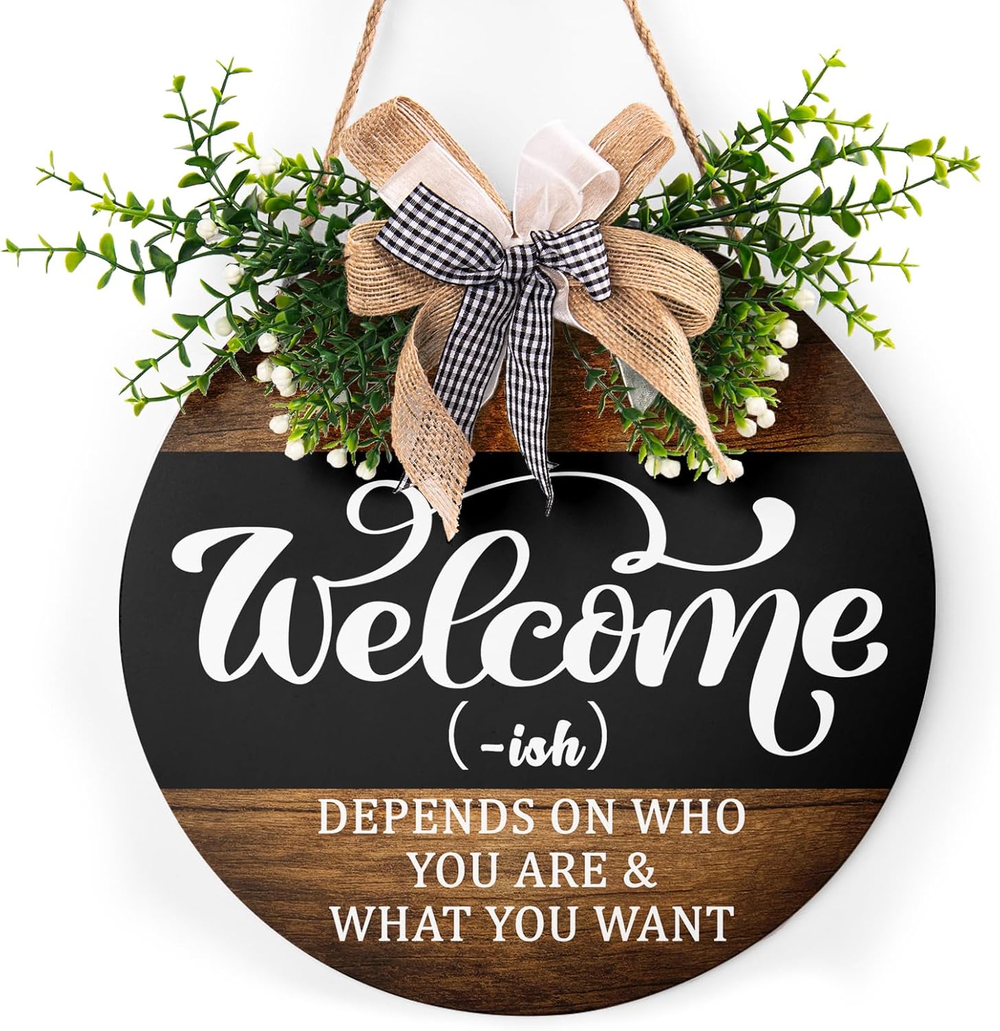 Round Wooden Farmhouse Welcome Door Sign