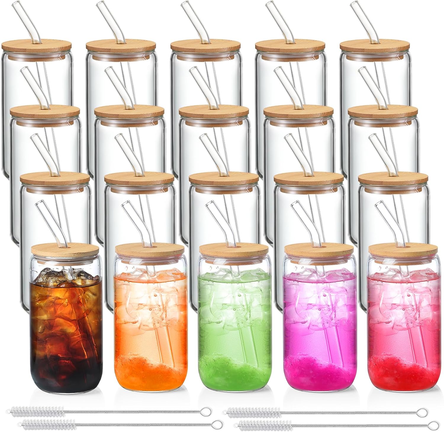 Drinking Glasses with Bamboo Lids and Glass Straw