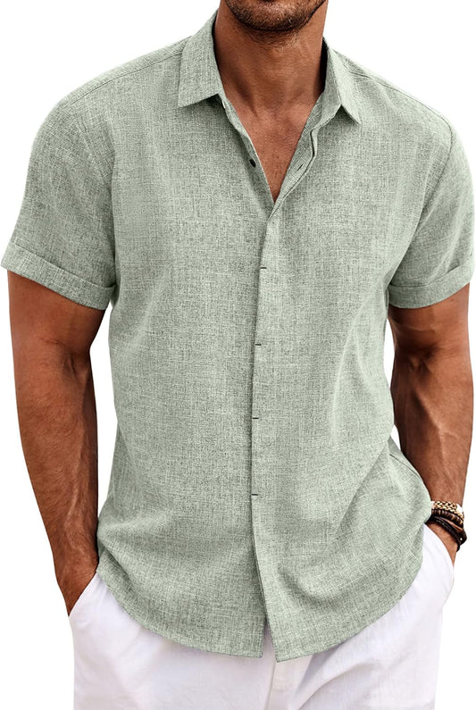 COOFANDY Men's Linen Short Sleeve Shirt