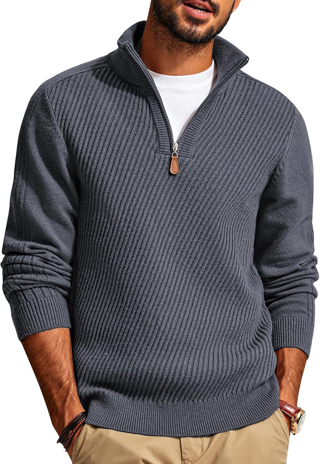 PJ PAUL JONES Mens Quarter Zip Pullover Sweaters