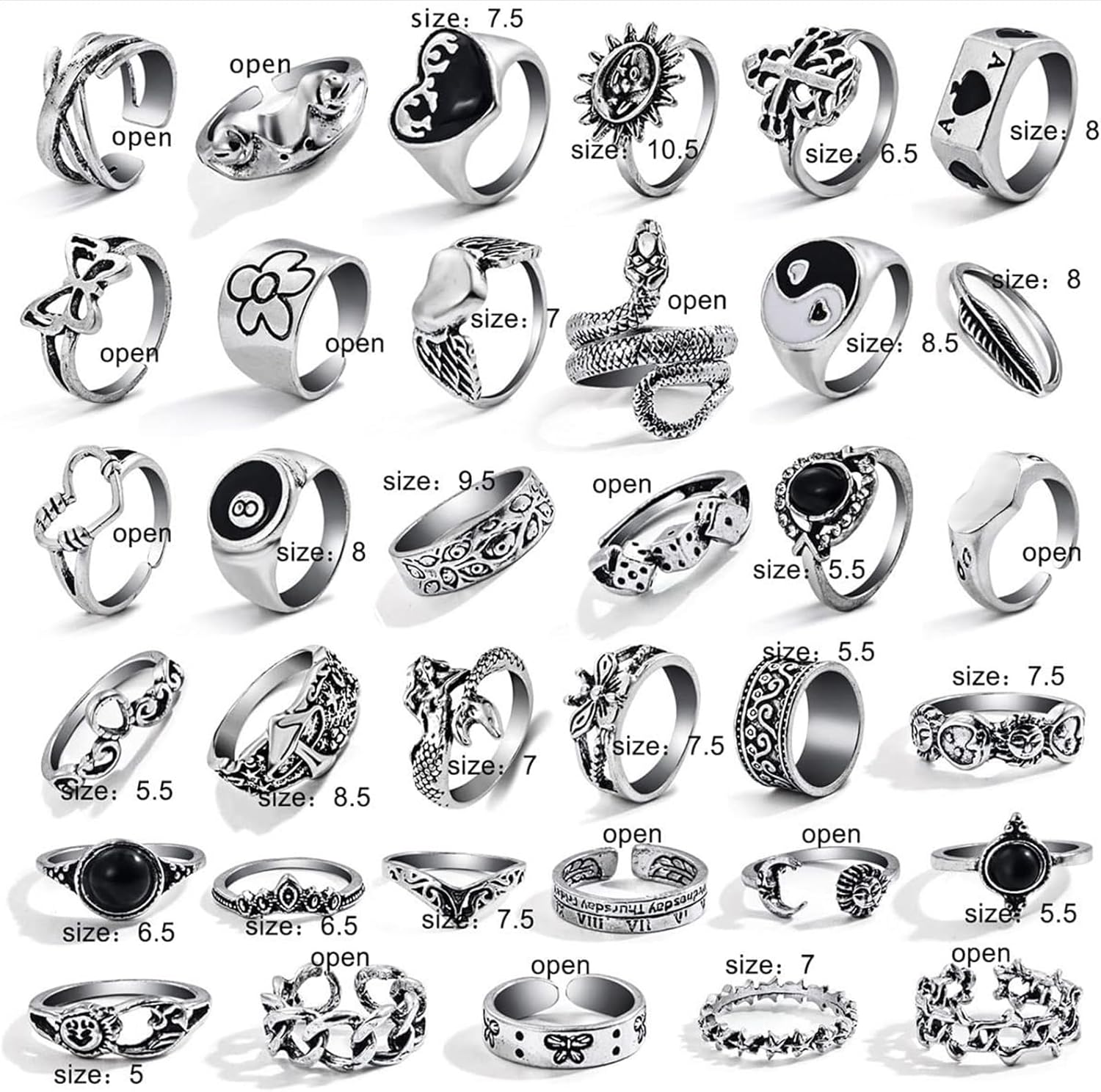 Grunge Adjustable Rings for Women Men