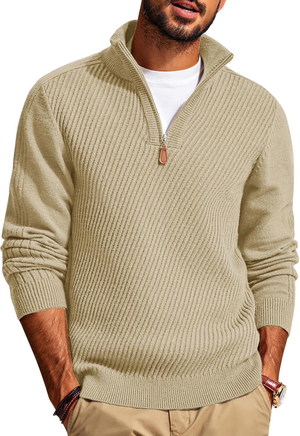 PJ PAUL JONES Mens Quarter Zip Pullover Sweaters