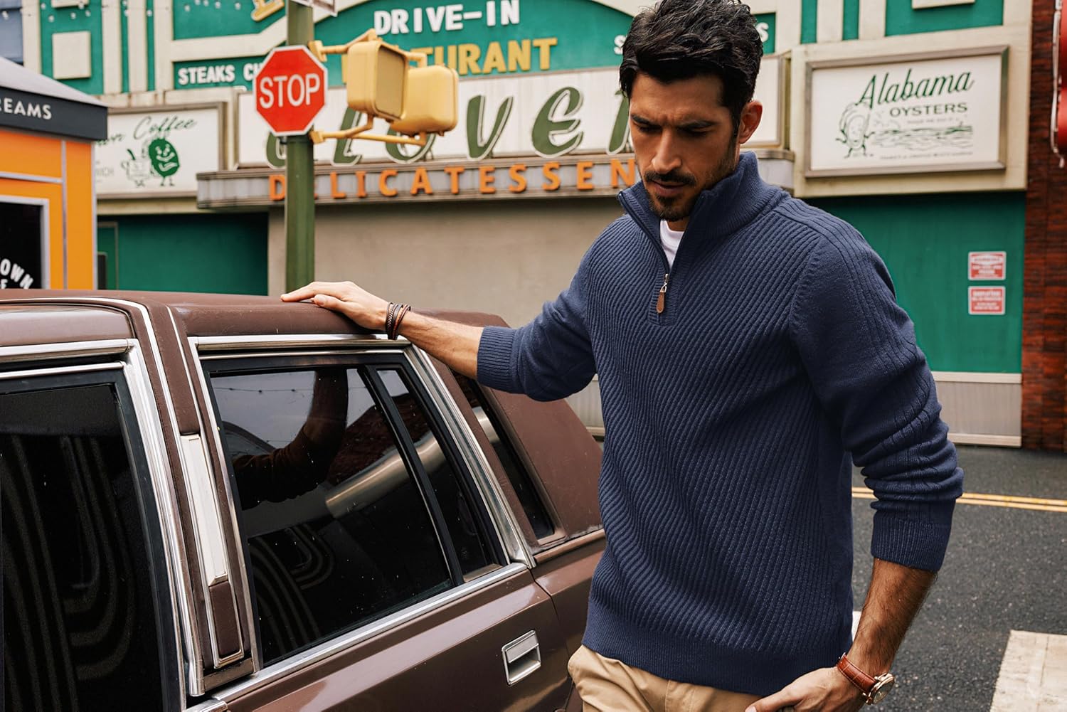 PJ PAUL JONES Mens Quarter Zip Pullover Sweaters