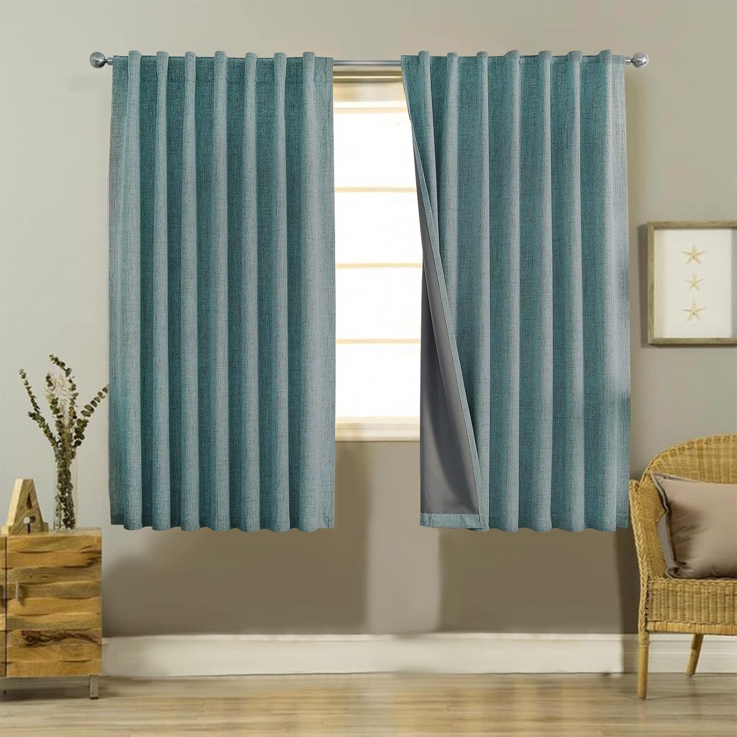 Joydeco 100% Blackout Linen Curtains