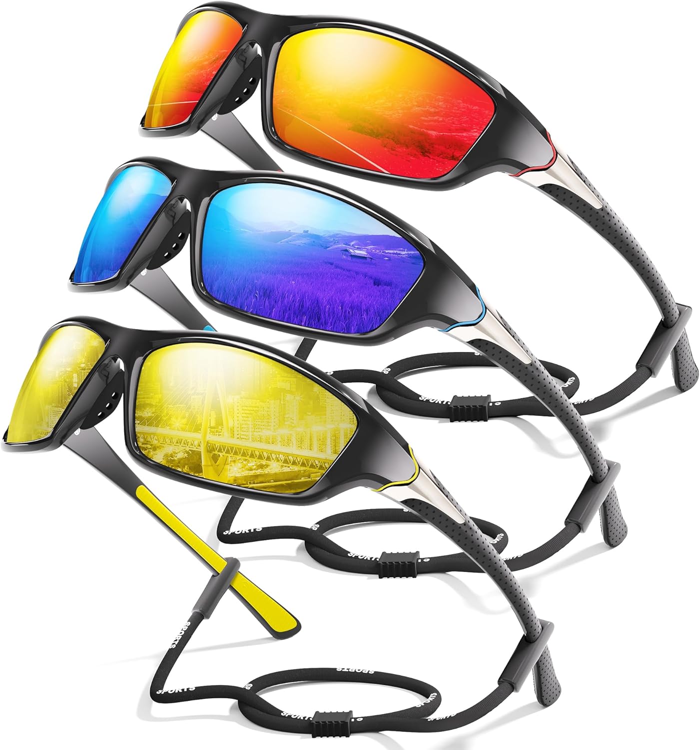 3-Pack Polarized Sports Sunglasses for Men