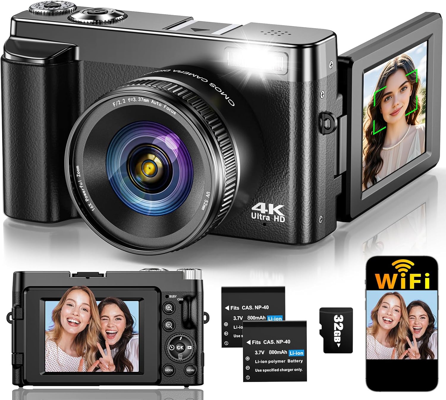 4K 64MP Autofocus Vlogging Camera WiFi