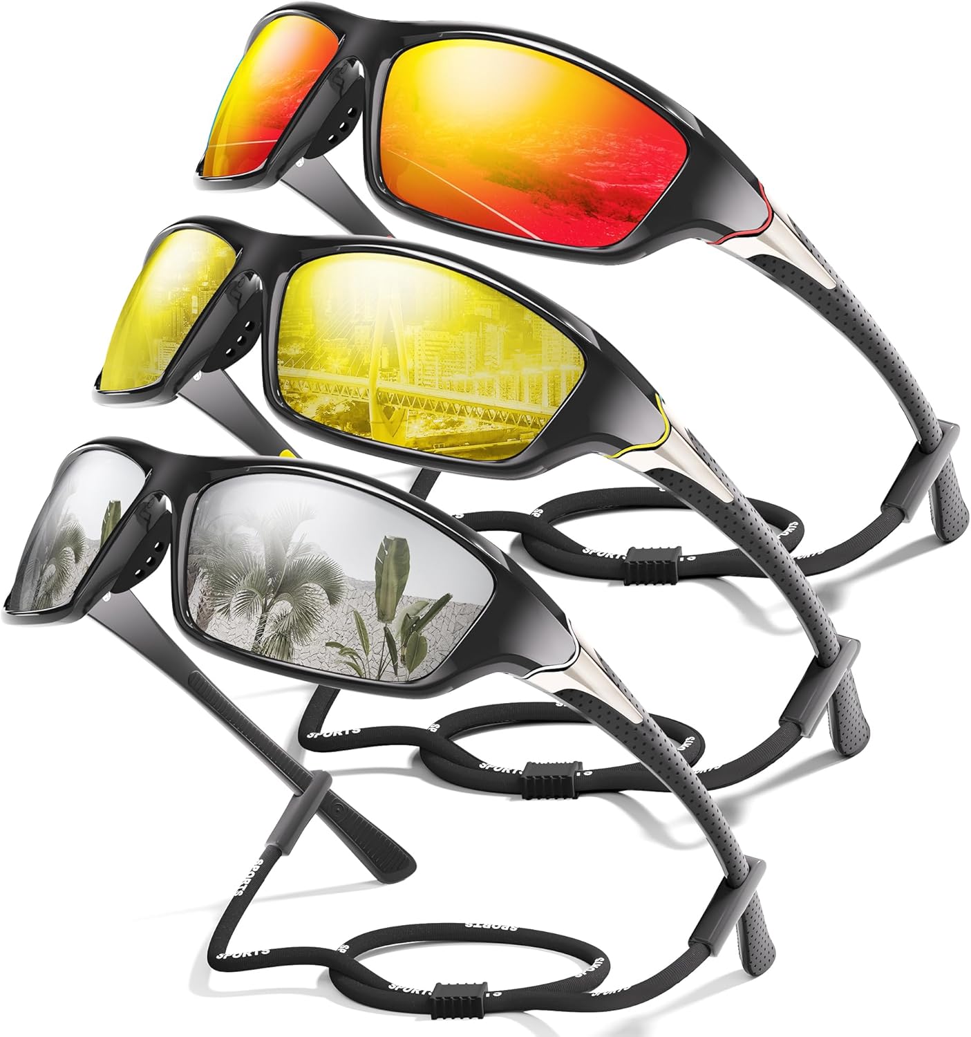 3-Pack Polarized Sports Sunglasses for Men