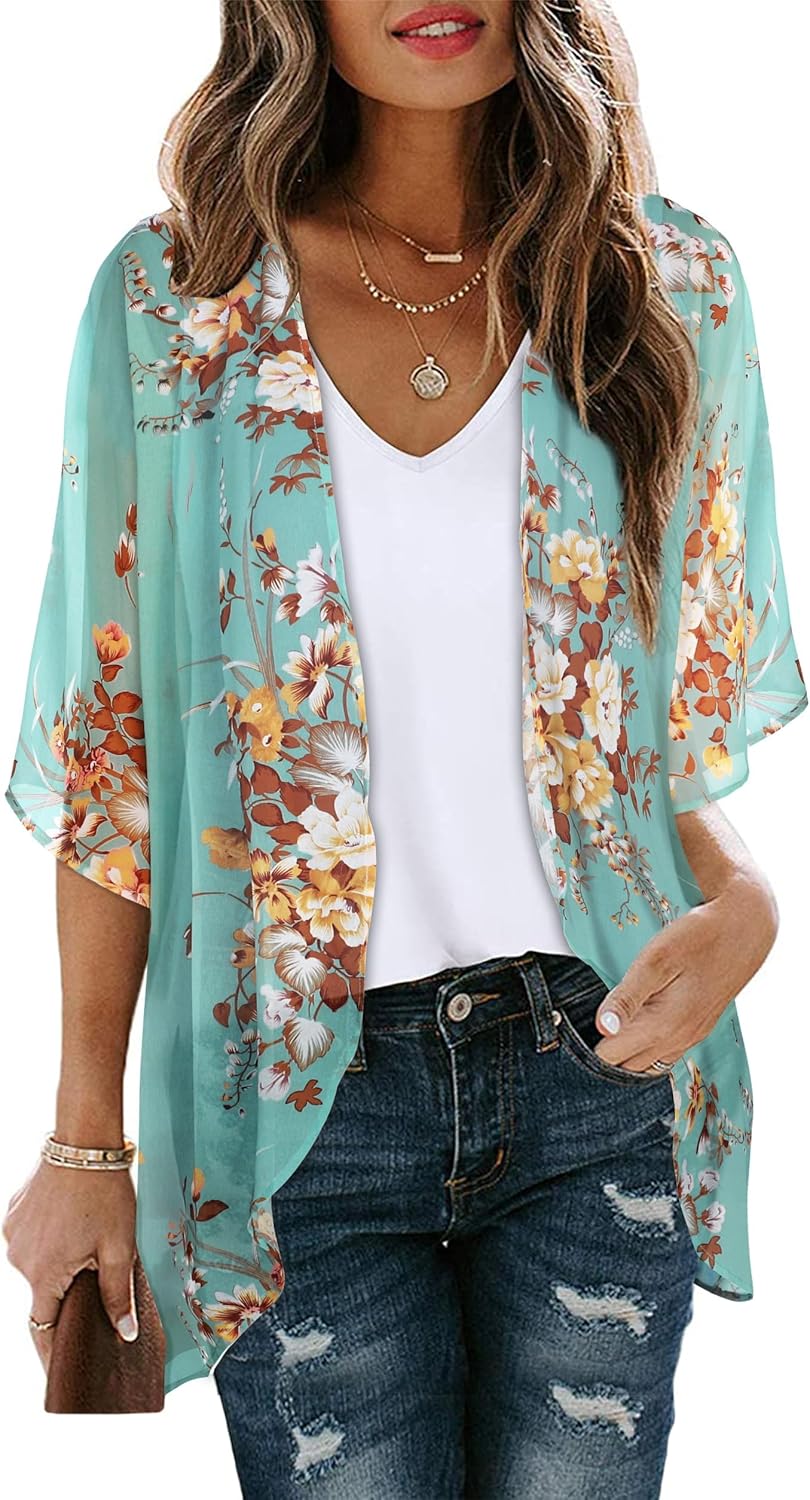 Women’s Floral Puff Sleeve Kimono Cardigan