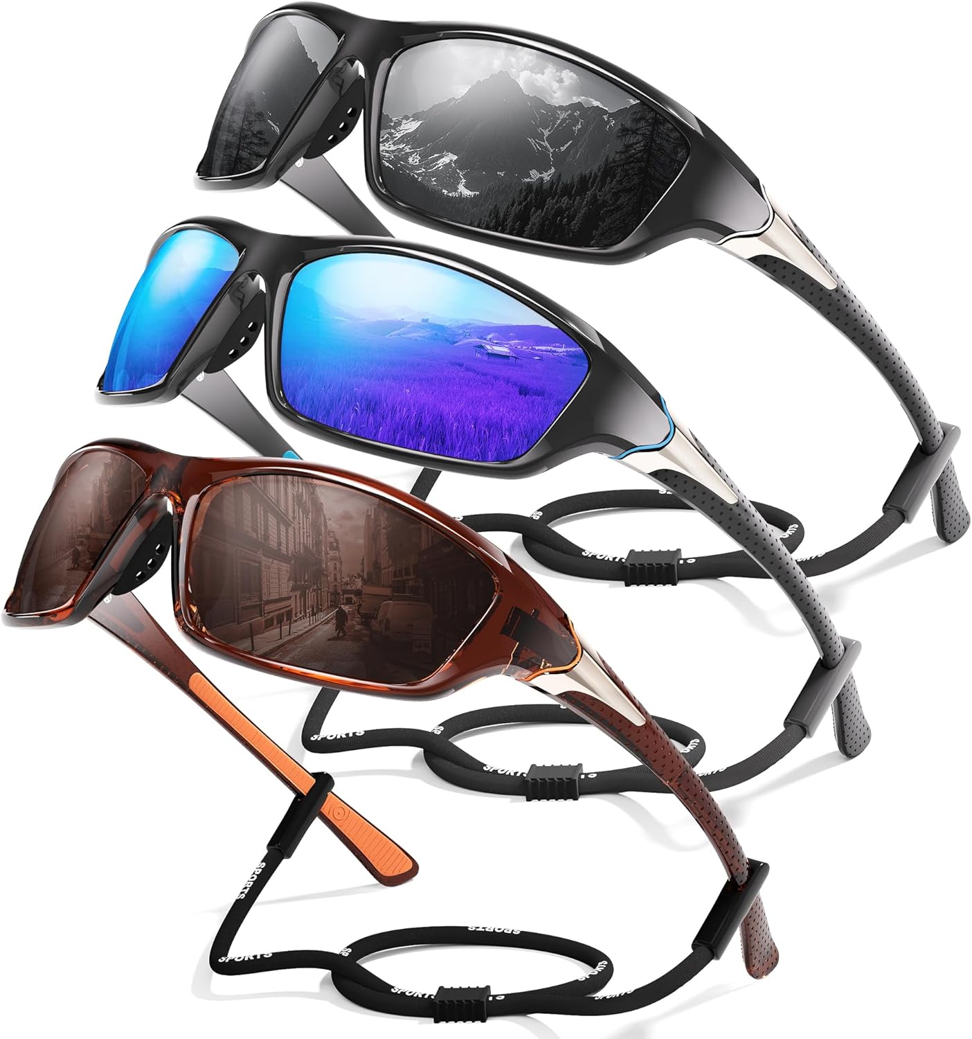 3-Pack Polarized Sports Sunglasses for Men