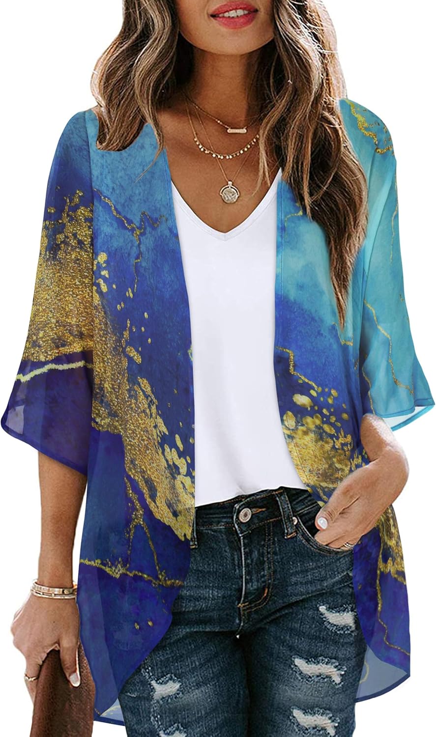 Women’s Floral Puff Sleeve Kimono Cardigan