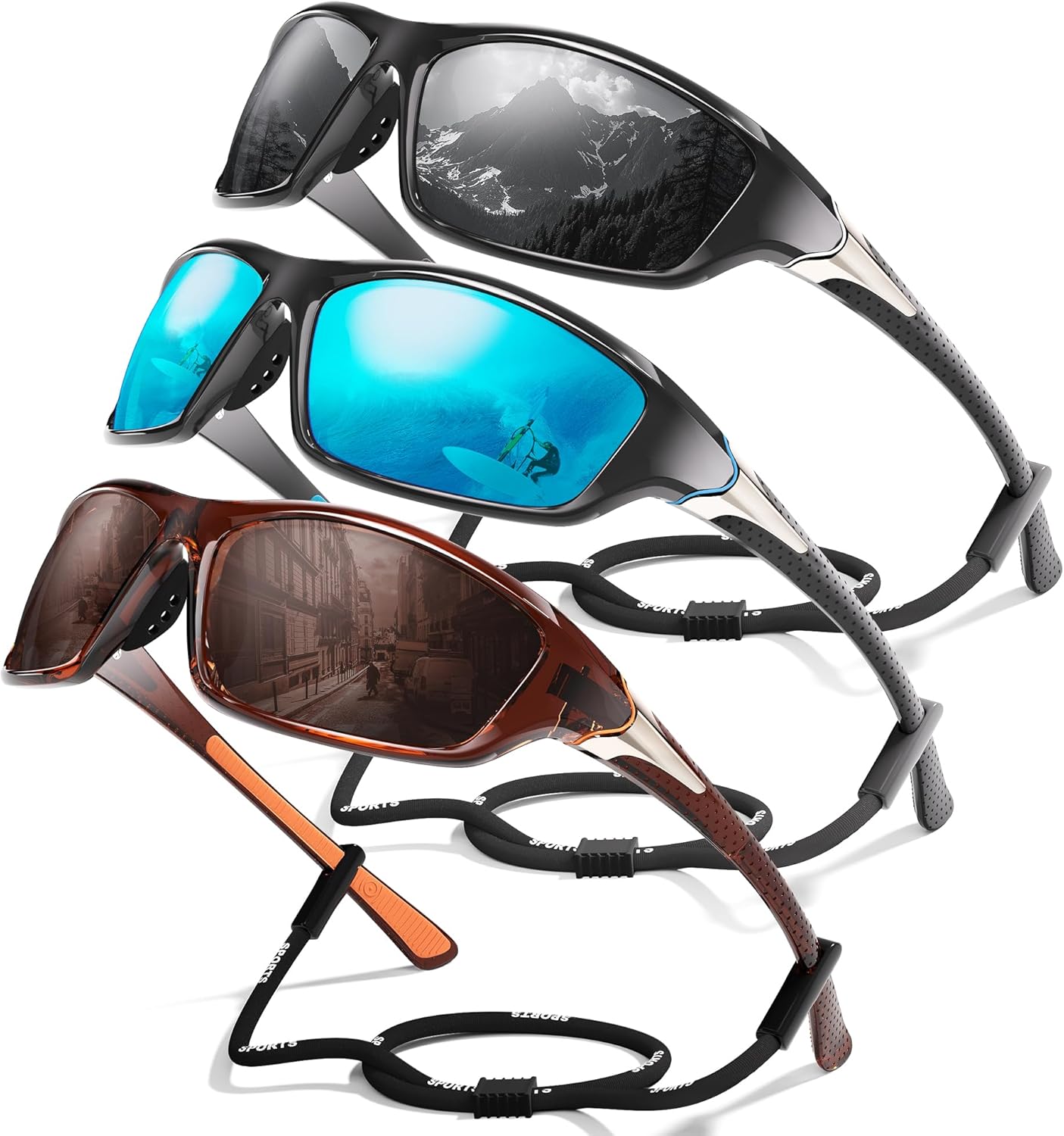 3-Pack Polarized Sports Sunglasses for Men