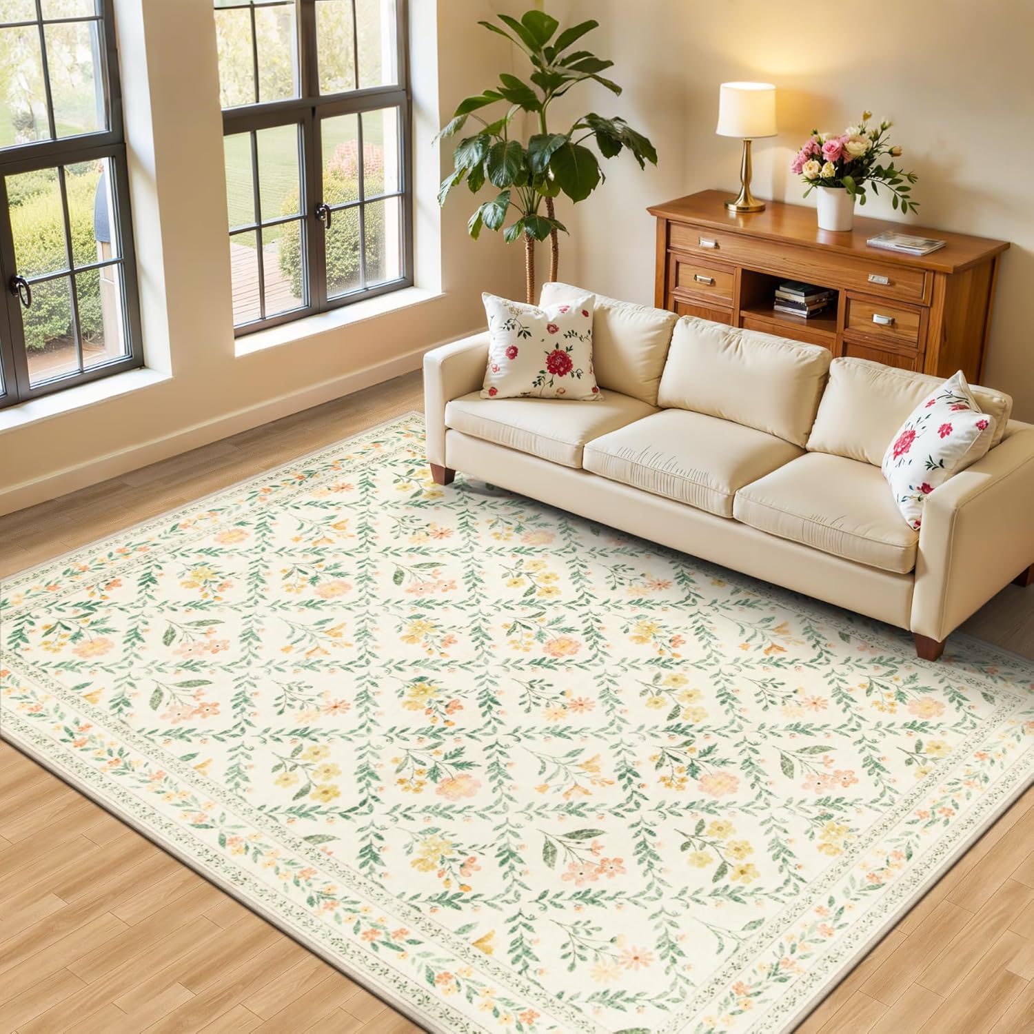 8x10 Area Rugs for Living Room: Floral Washable Rug Vintage