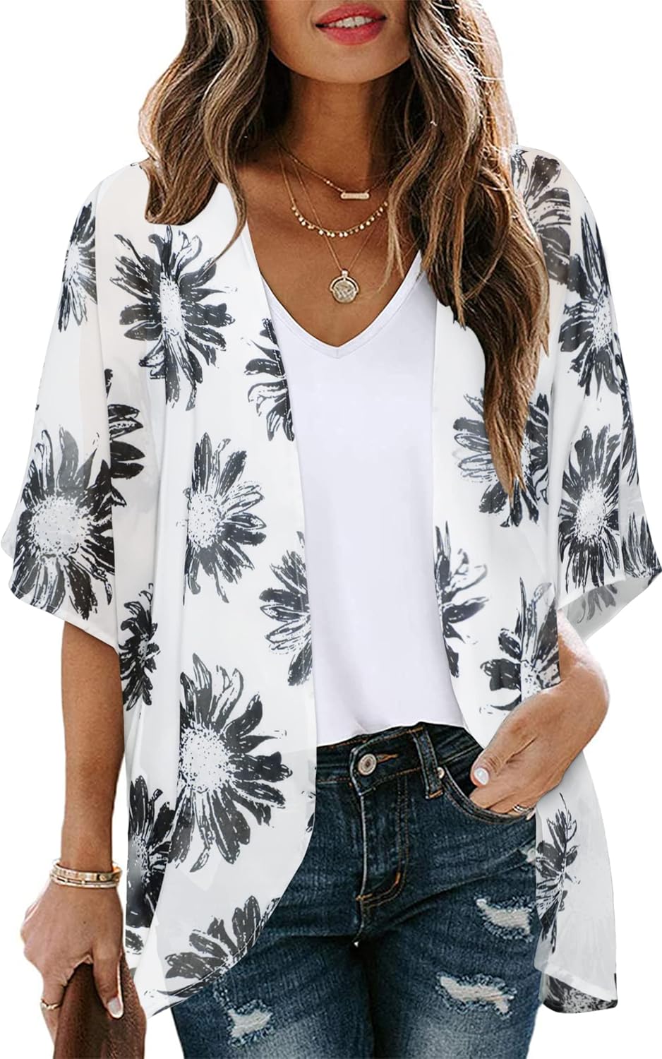 Women’s Floral Puff Sleeve Kimono Cardigan
