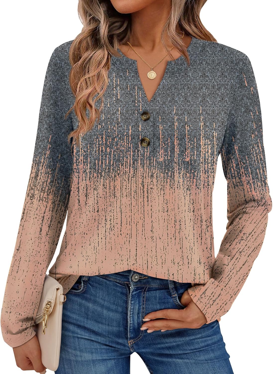 AUTOMET Women’s Long Sleeve Henley Tops Fall