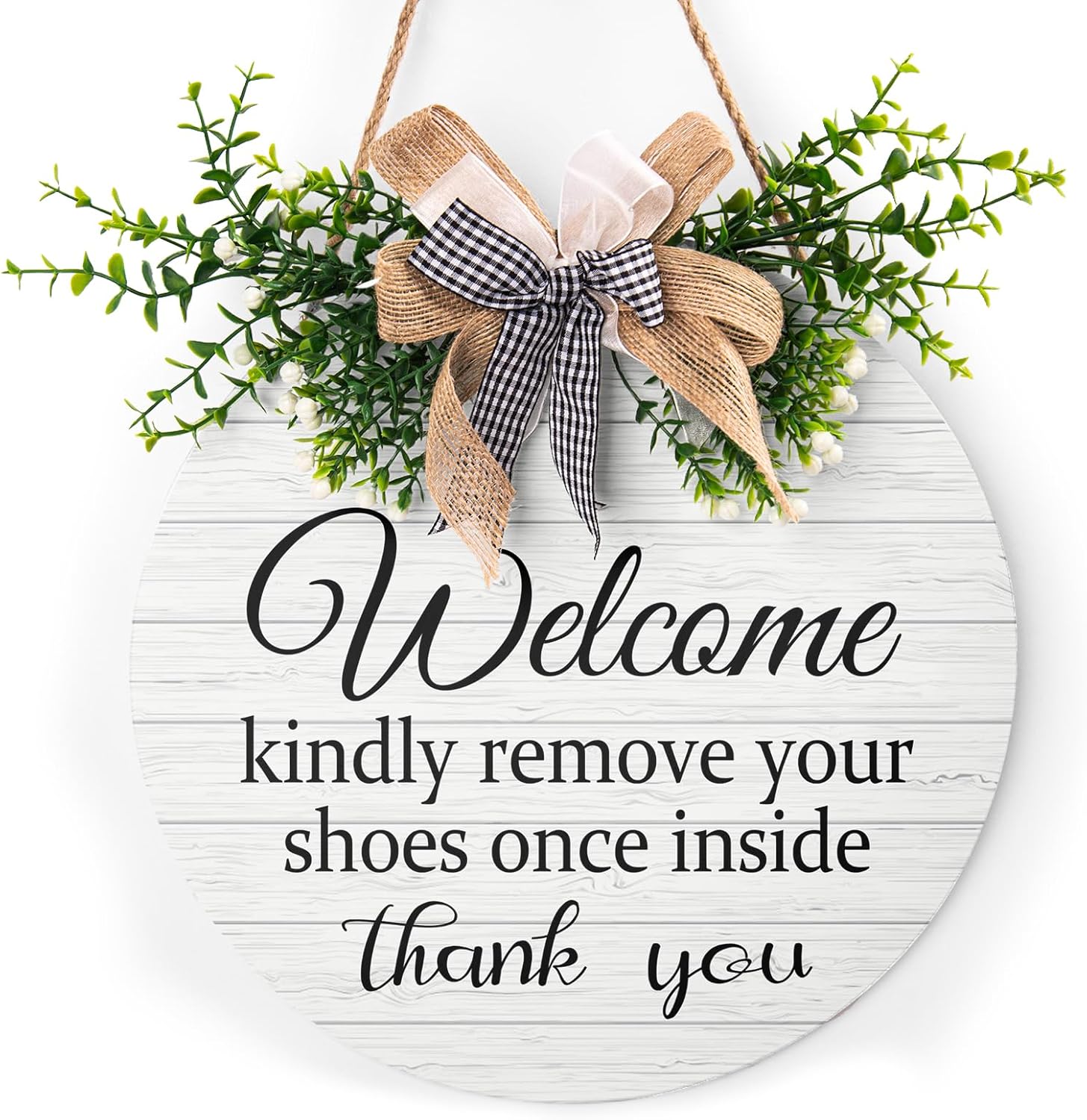 Round Wooden Farmhouse Welcome Door Sign