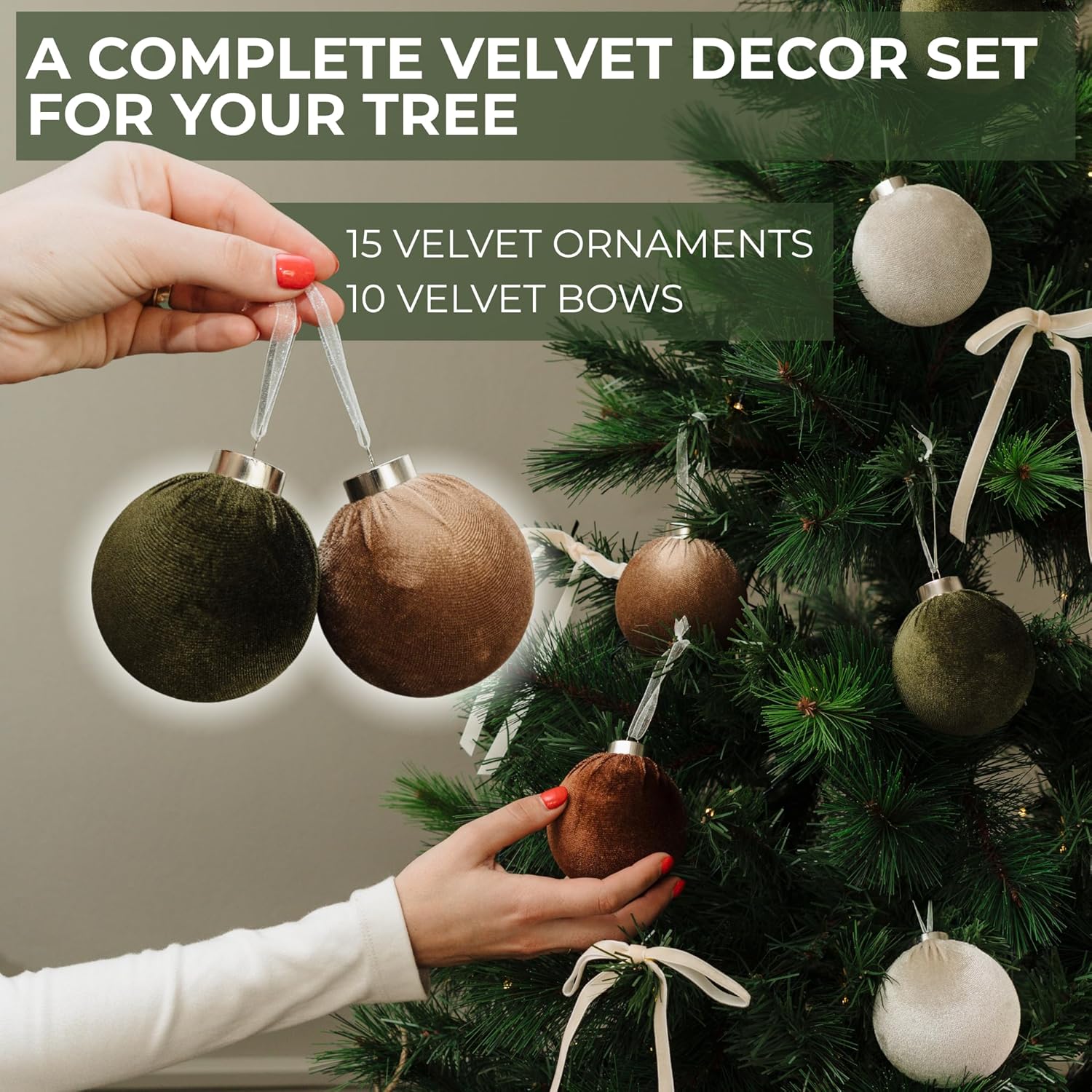 Elegant Velvet Christmas Ornaments & Velvet Bows Set