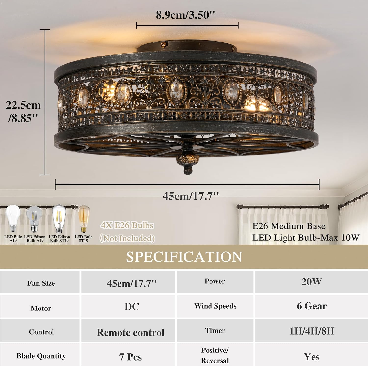 Caged Ceiling Fans with Lights for Bedroom