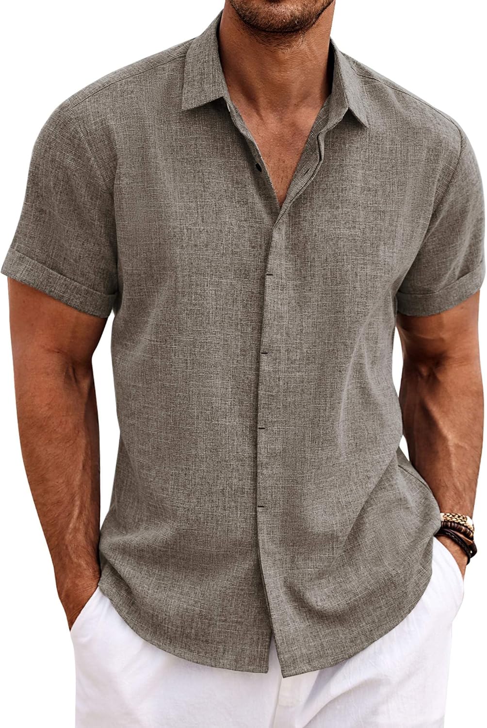 COOFANDY Men's Linen Short Sleeve Shirt