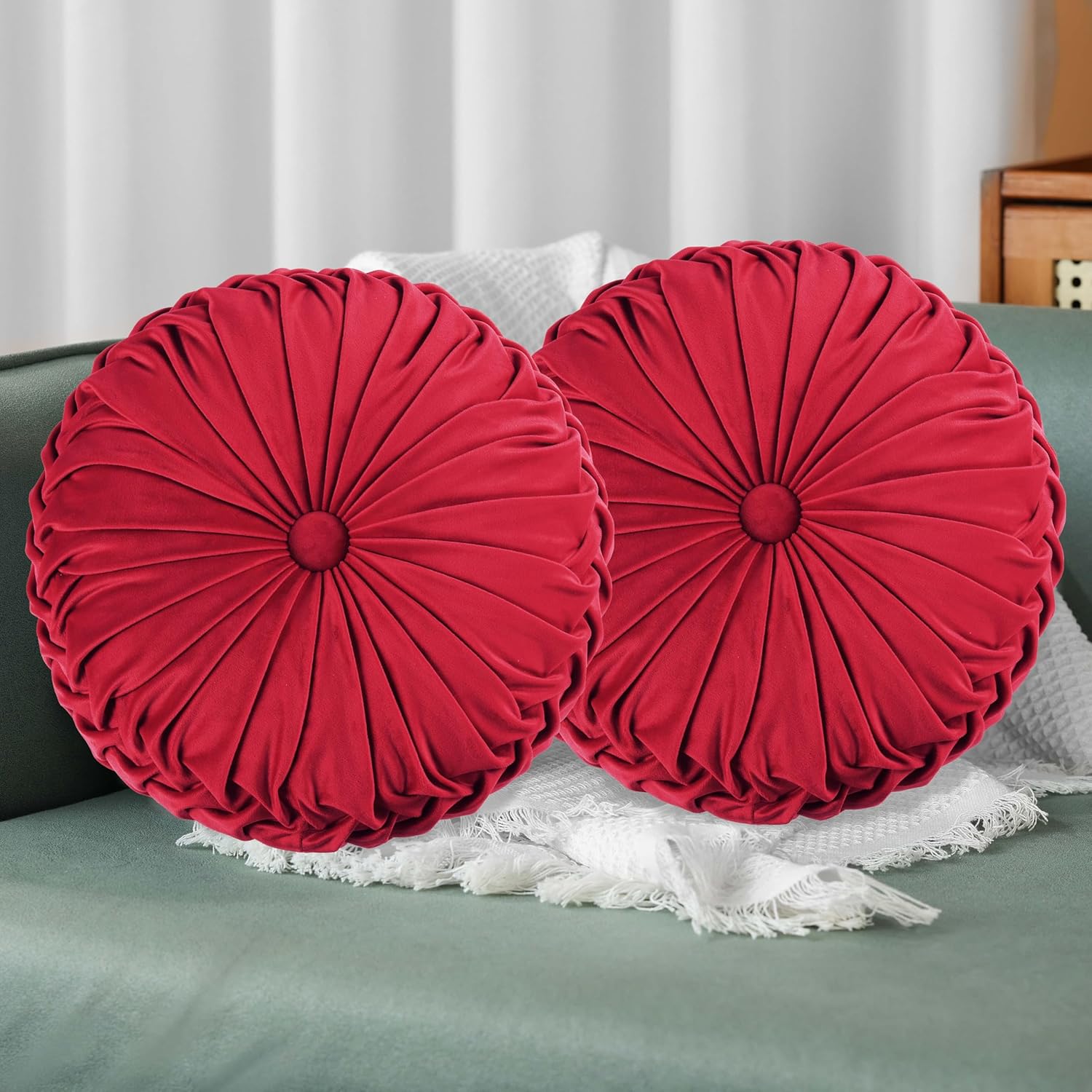 HIG Decorative Round Pleated Throw Pillows
