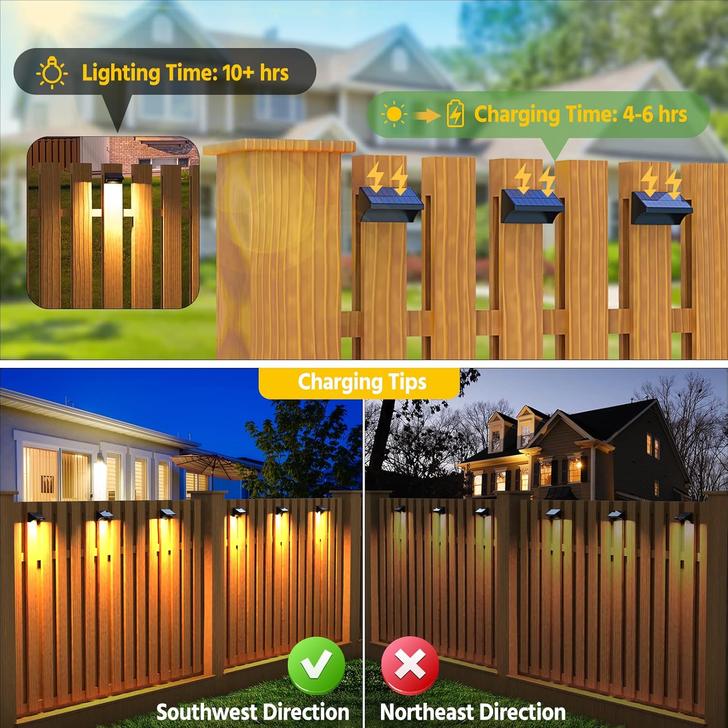 NIORSUN Outdoor Fence Waterproof LED Solar Lights