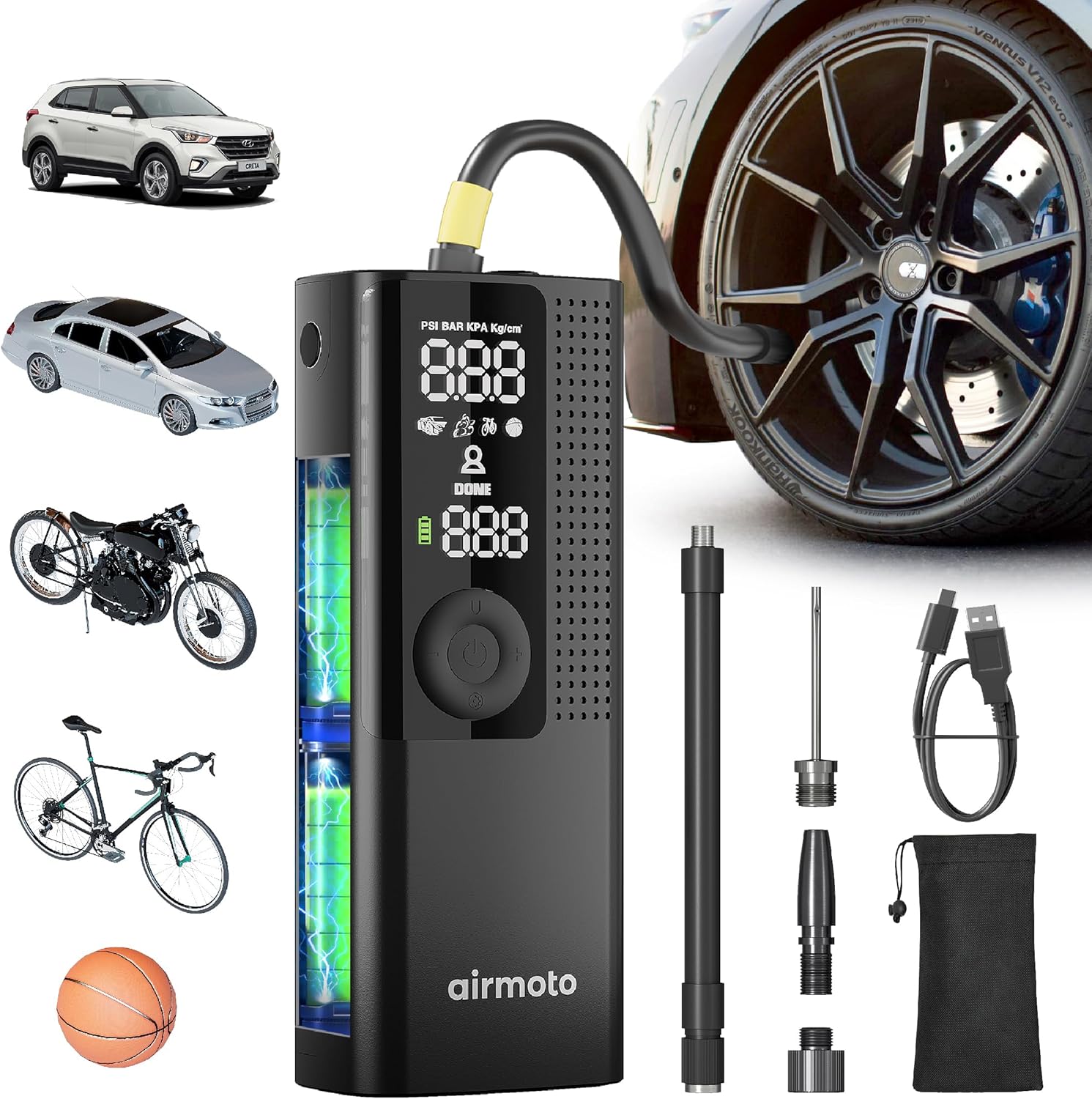 Airmoto Portable Tire Inflator with Digital Gauge