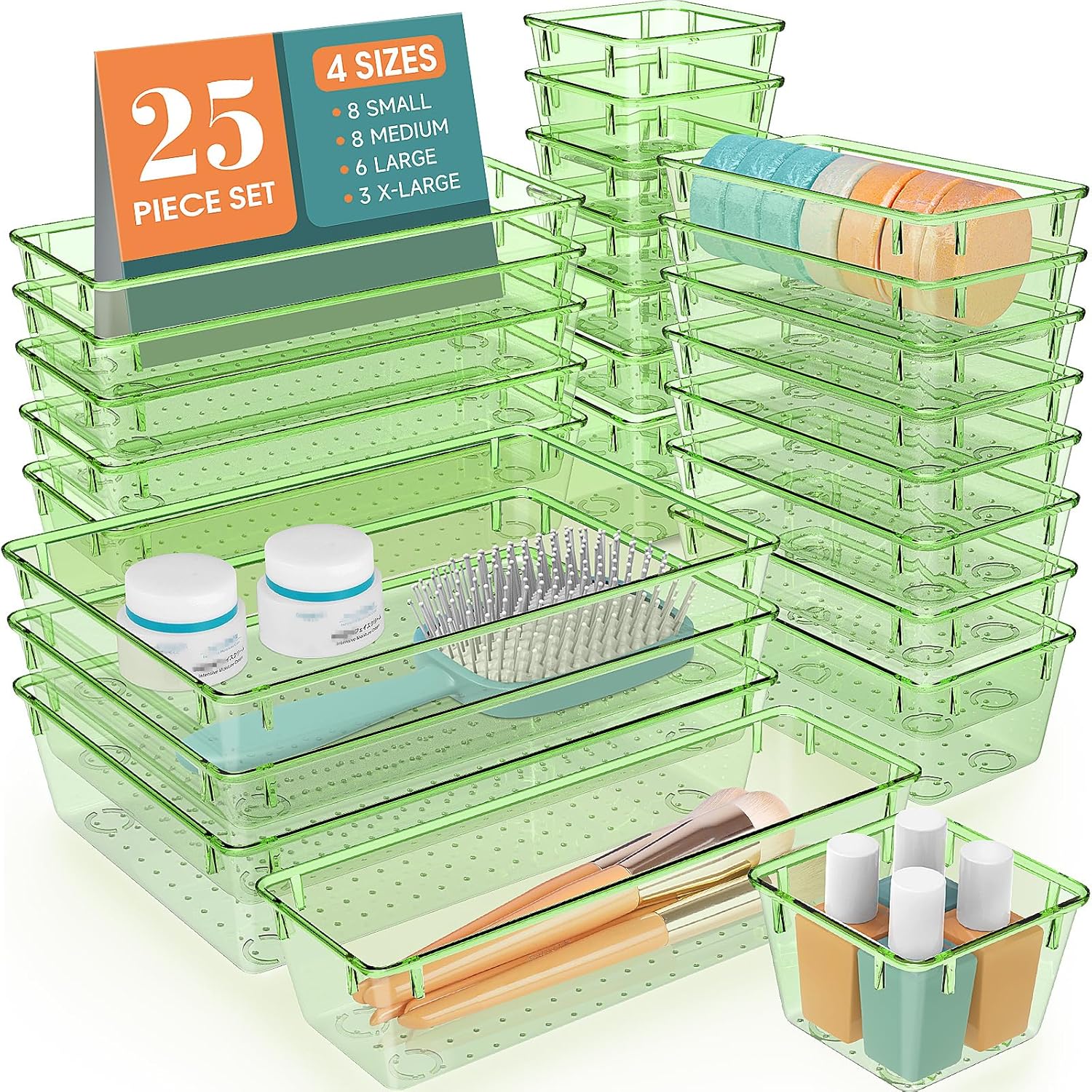 WOWBOX 25 PCS Clear Plastic Drawer Organizer Set