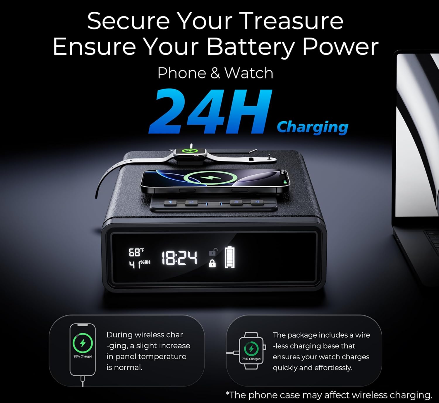 Smart Biometric Safe with Wireless Charging for Phone