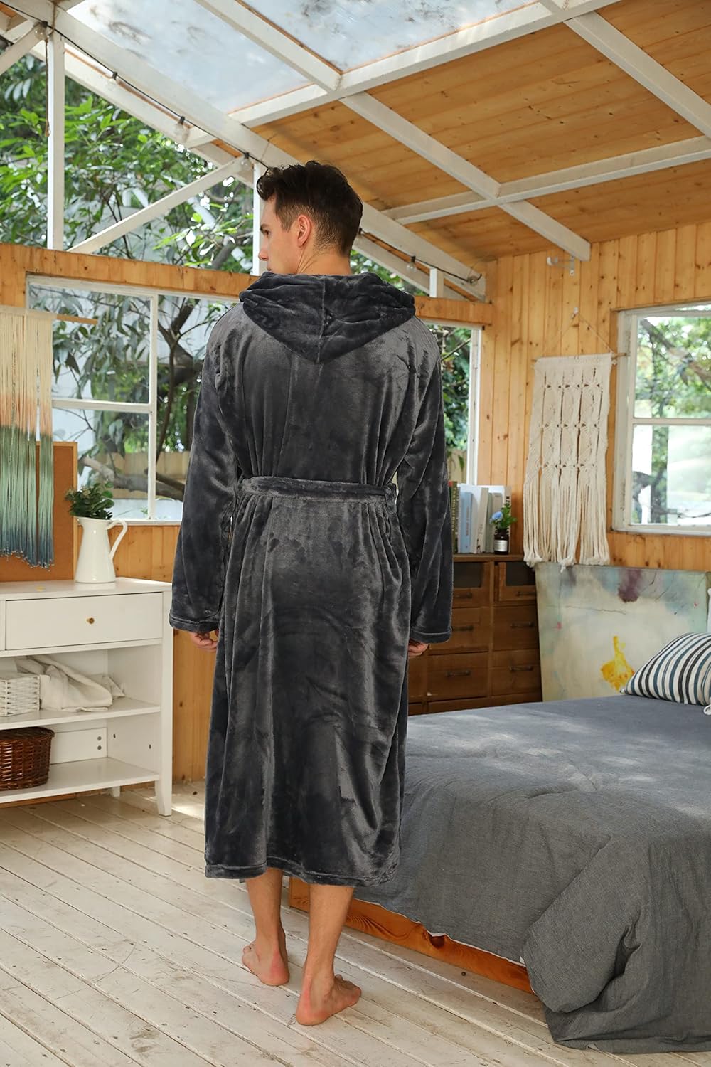 U2SKIIN Mens Hooded Robe Plush Robes for Men