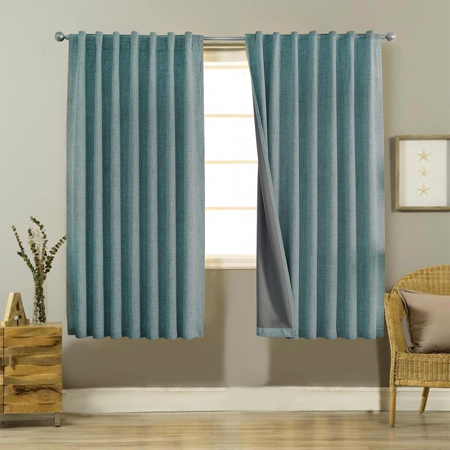 Joydeco 100% Blackout Linen Curtains