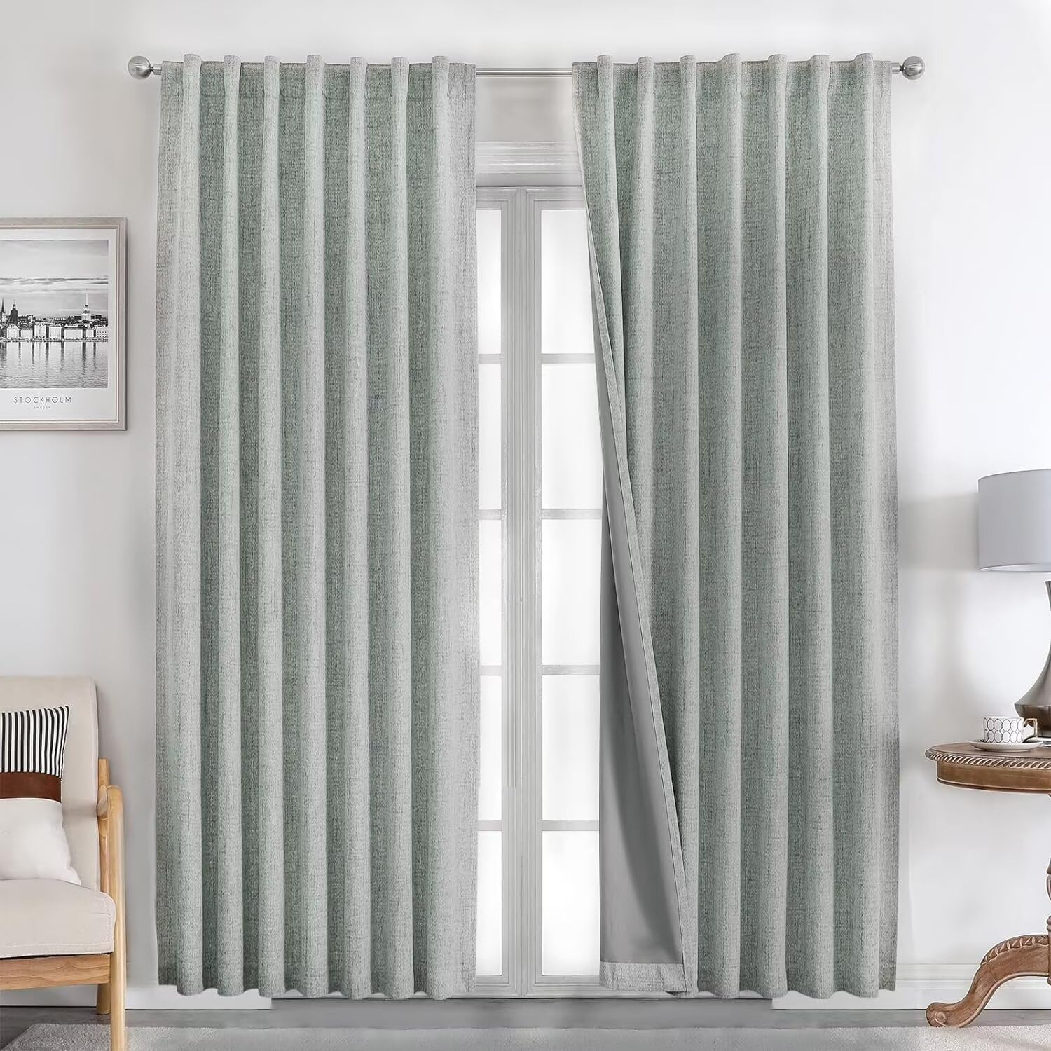Joydeco 100% Blackout Linen Curtains