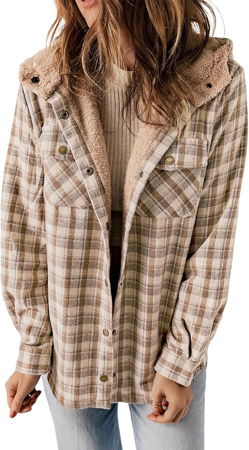 Dokotoo Womens Plaid Shacket Jacket Warm Coat