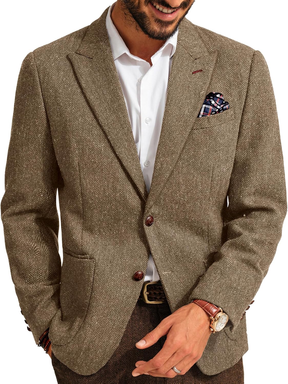 PJ PAUL JONES Mens Blazer Vintage Herringbone Tweed