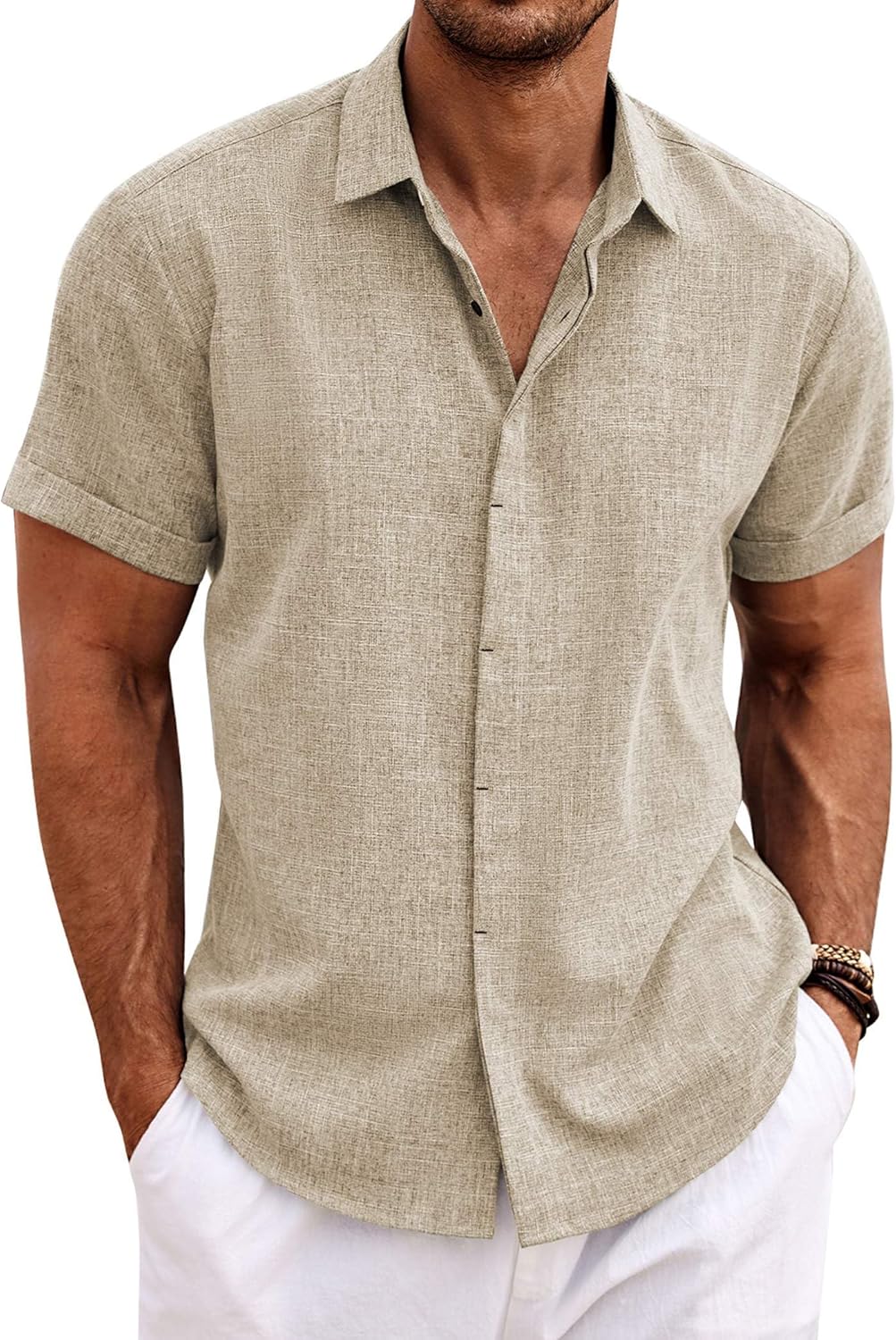 COOFANDY Men's Linen Short Sleeve Shirt