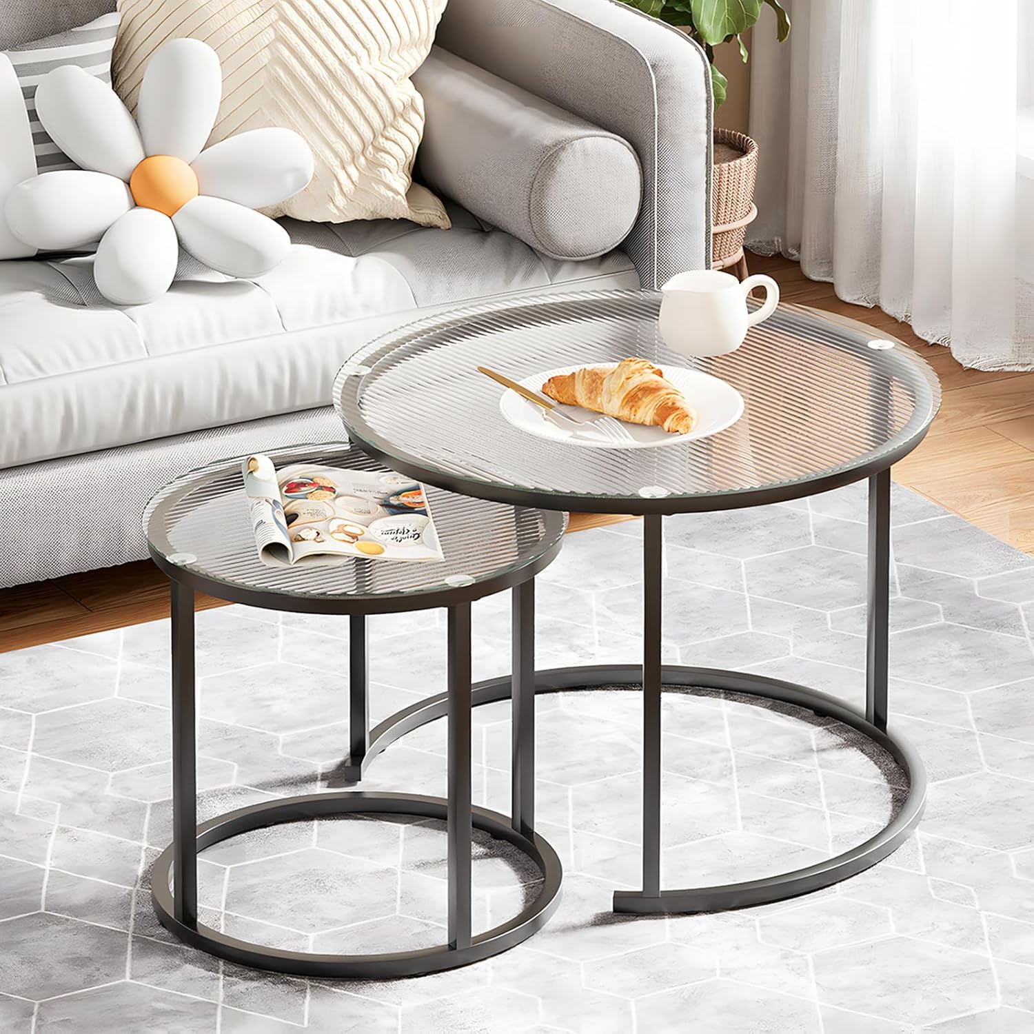 Aboxoo Coffee Table Nesting White Set of 2 Side Frame