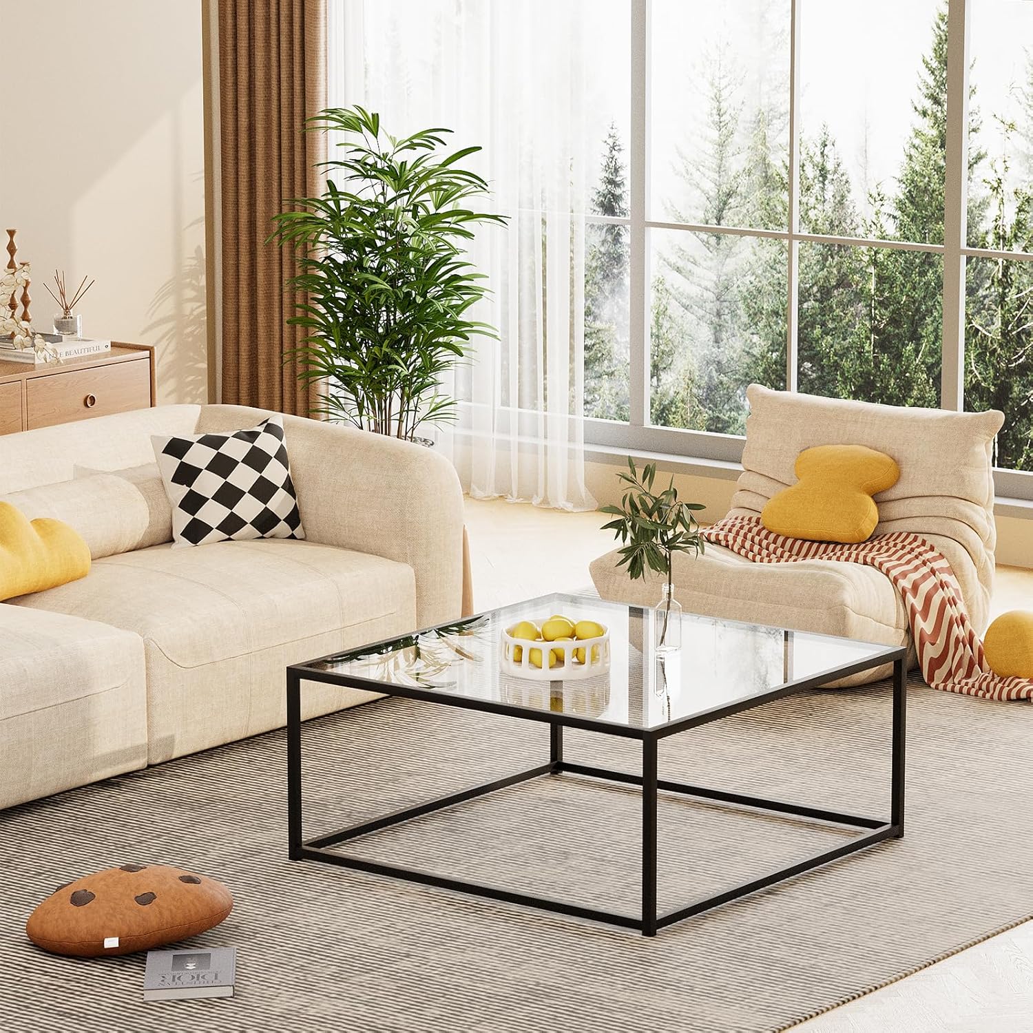 Black Glass Coffee Table for Living Room