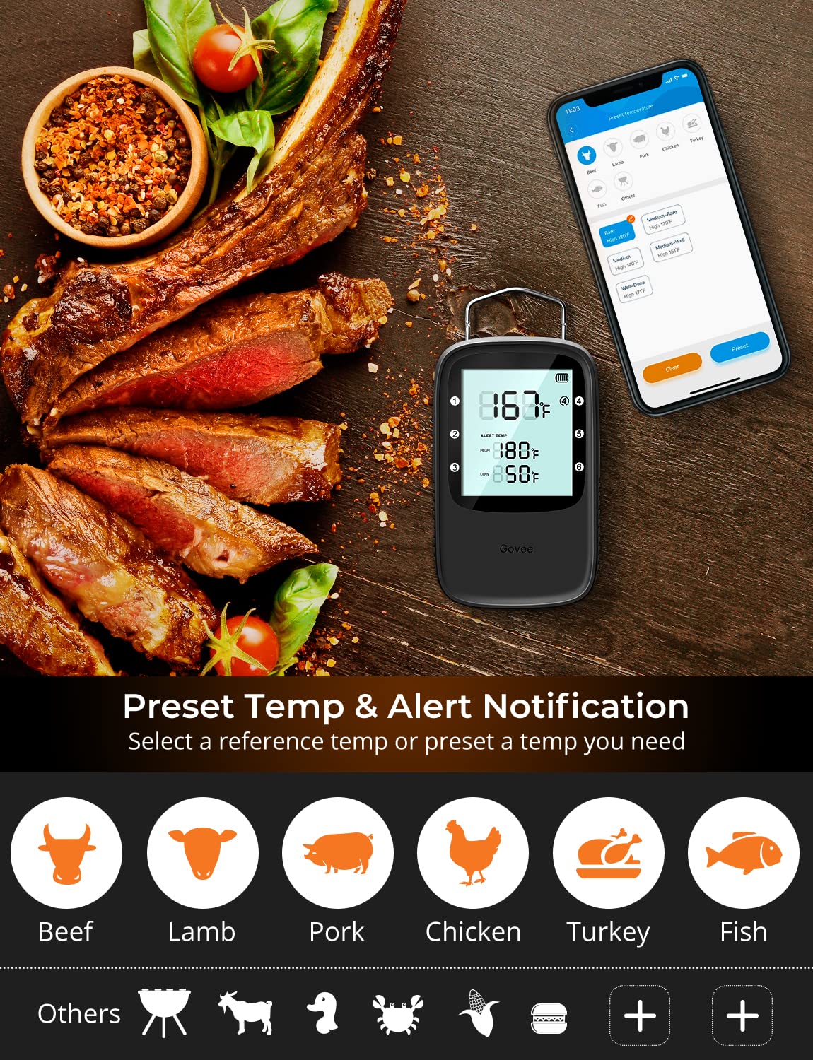Govee Bluetooth Meat Thermometer for Smoker Oven