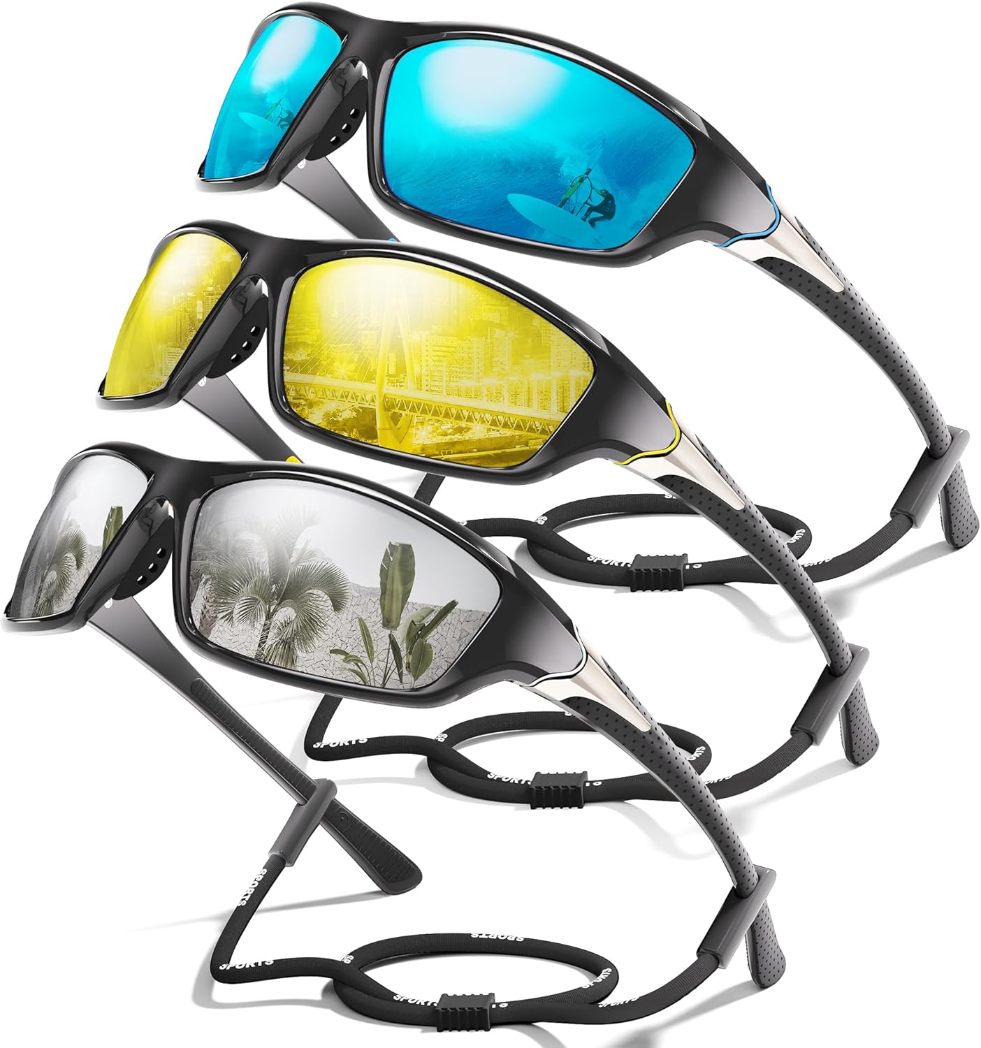 3-Pack Polarized Sports Sunglasses for Men