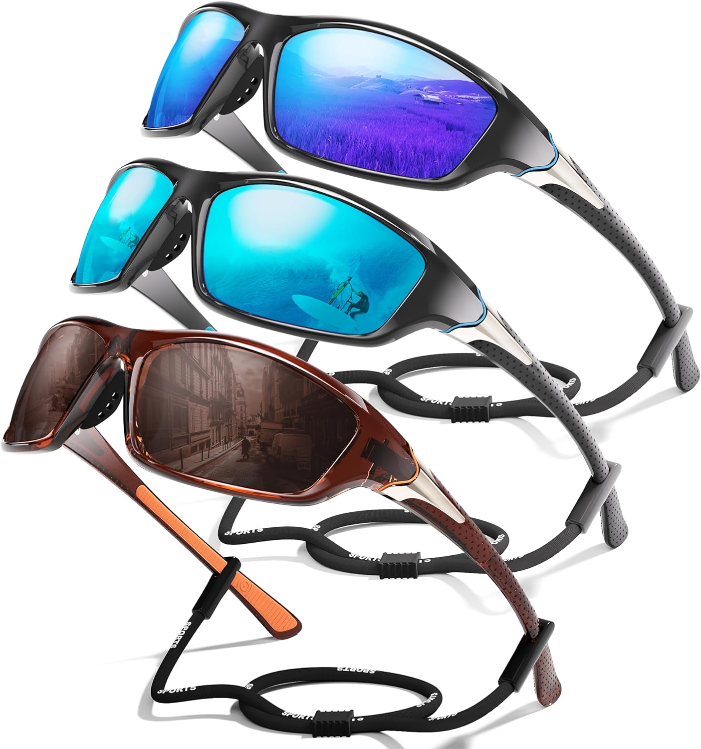 3-Pack Polarized Sports Sunglasses for Men