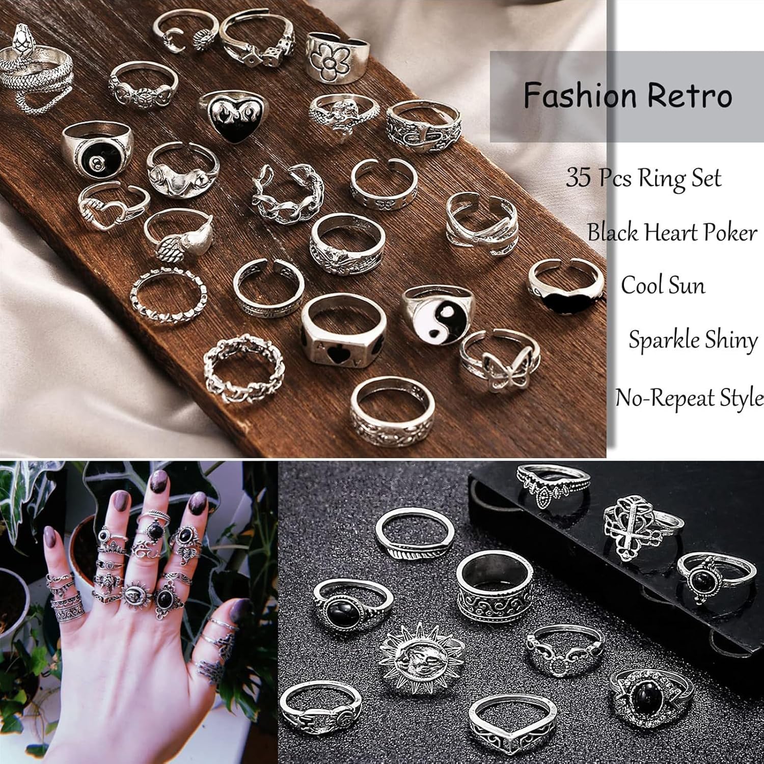 Grunge Adjustable Rings for Women Men