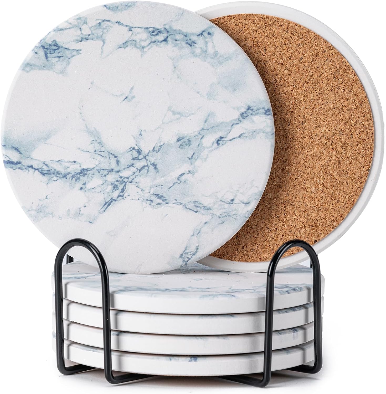 Drink Coasters with Holder Marble Style Ceramic