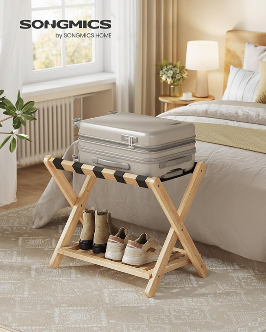 SONGMICS Solid Wood Luggage Rack for Guest Room