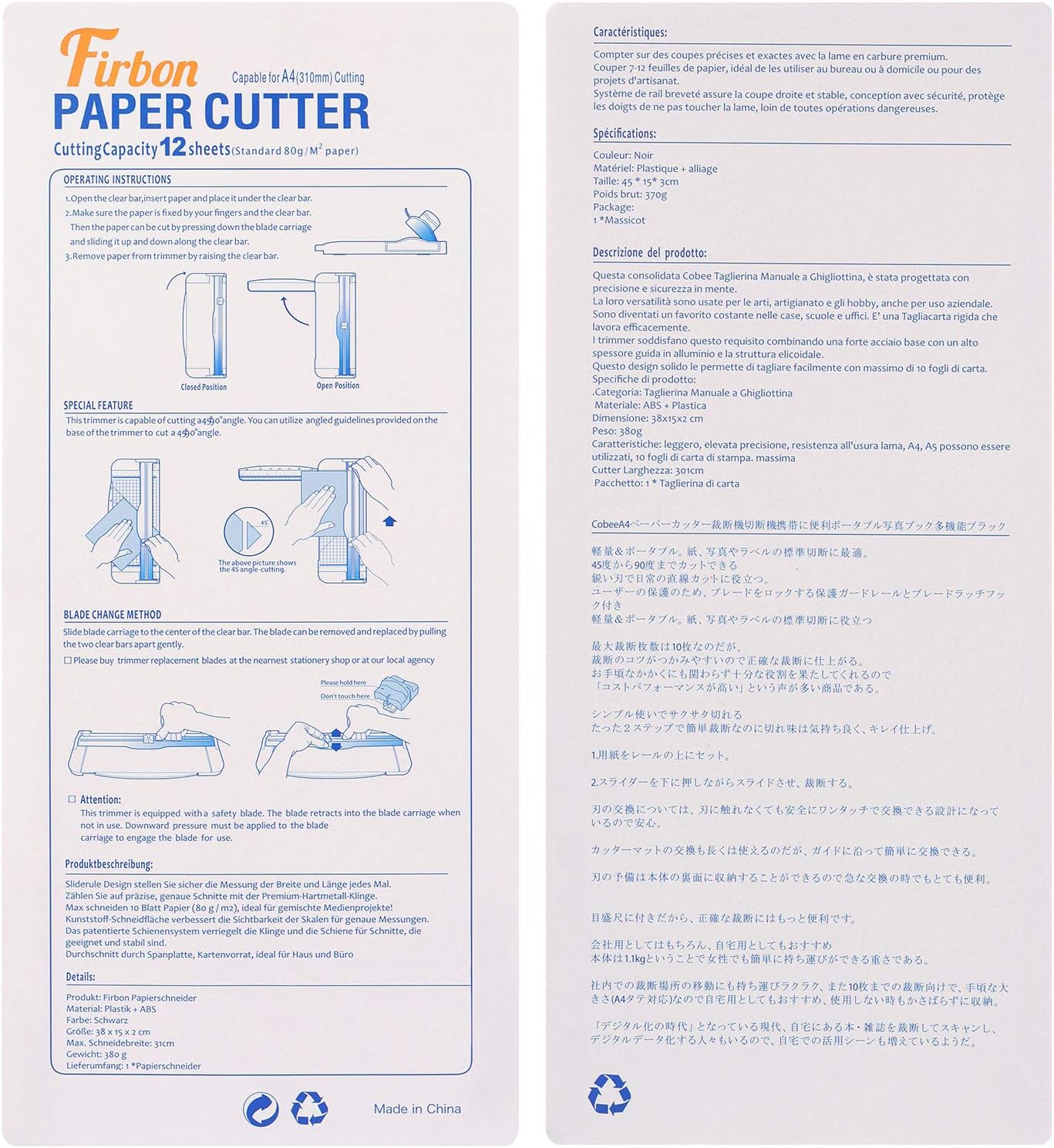 Firbon A4 Paper Cutter 12-Inch Scrapbooking Trimmer