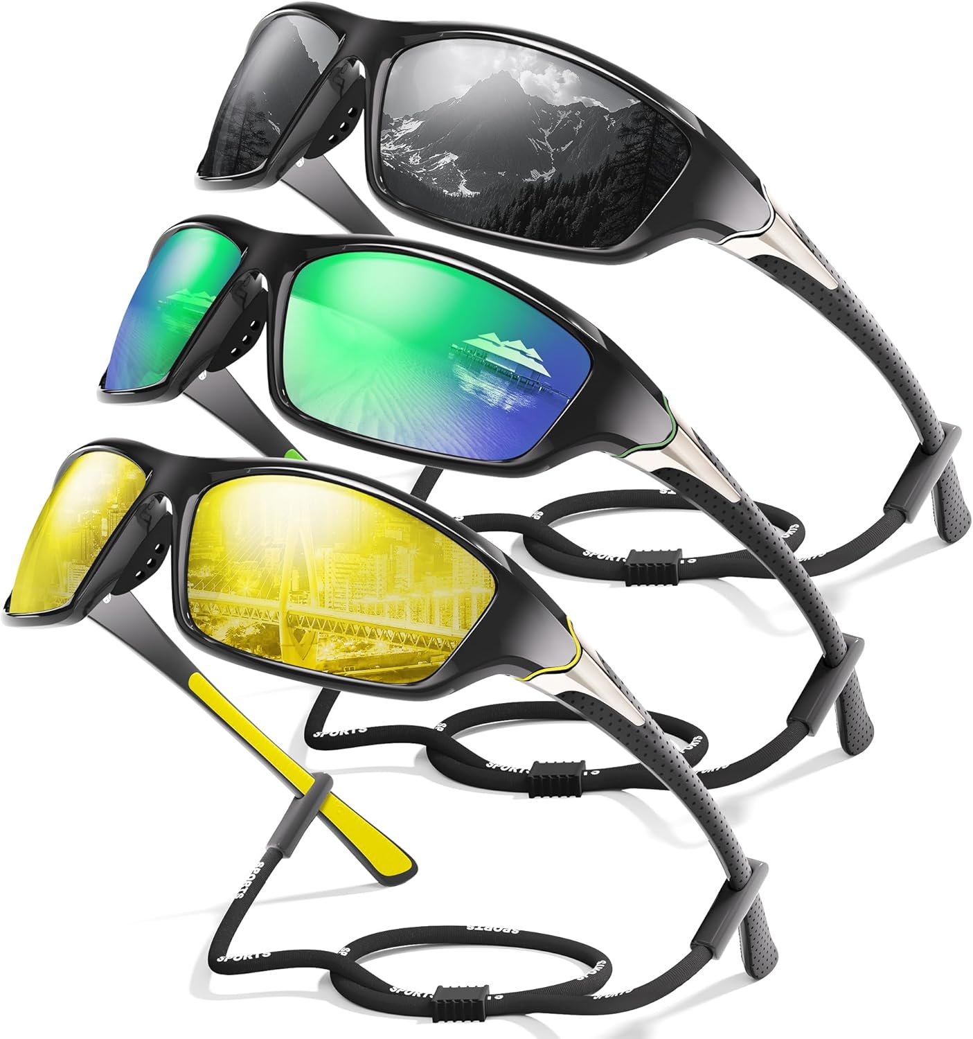 3-Pack Polarized Sports Sunglasses for Men