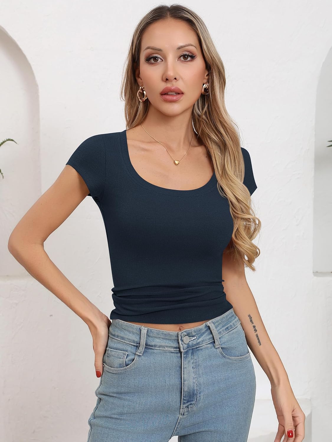 Missufe Women's Scoop Neck Short Outfits