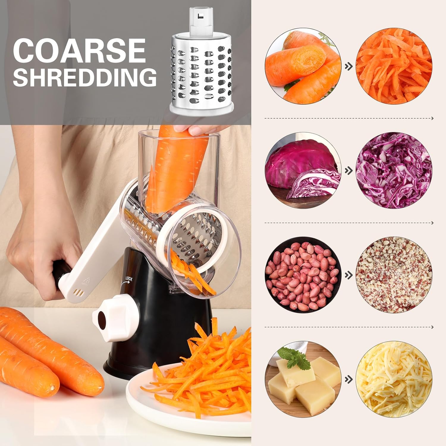 Cambom Rotary Cheese Grater Hand Crank Cheese Shredder for Fresh Cheese